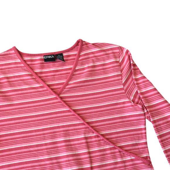 Y2K Pink Striped V-Neck Tee, Size XL - Retro Indie Fashion - Picture 3 of 4